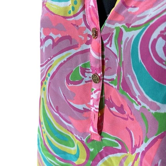 Lilly Pulitzer Elsa all nighter 100% silk colorful vibrant swirl artsy top - Picture 2 of 8